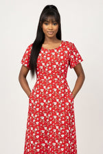 Printed Midi Dress with Petal Sleeves — Colour 1