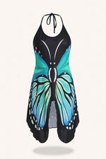 Butterfly Print Halter Dress — Lake Blue