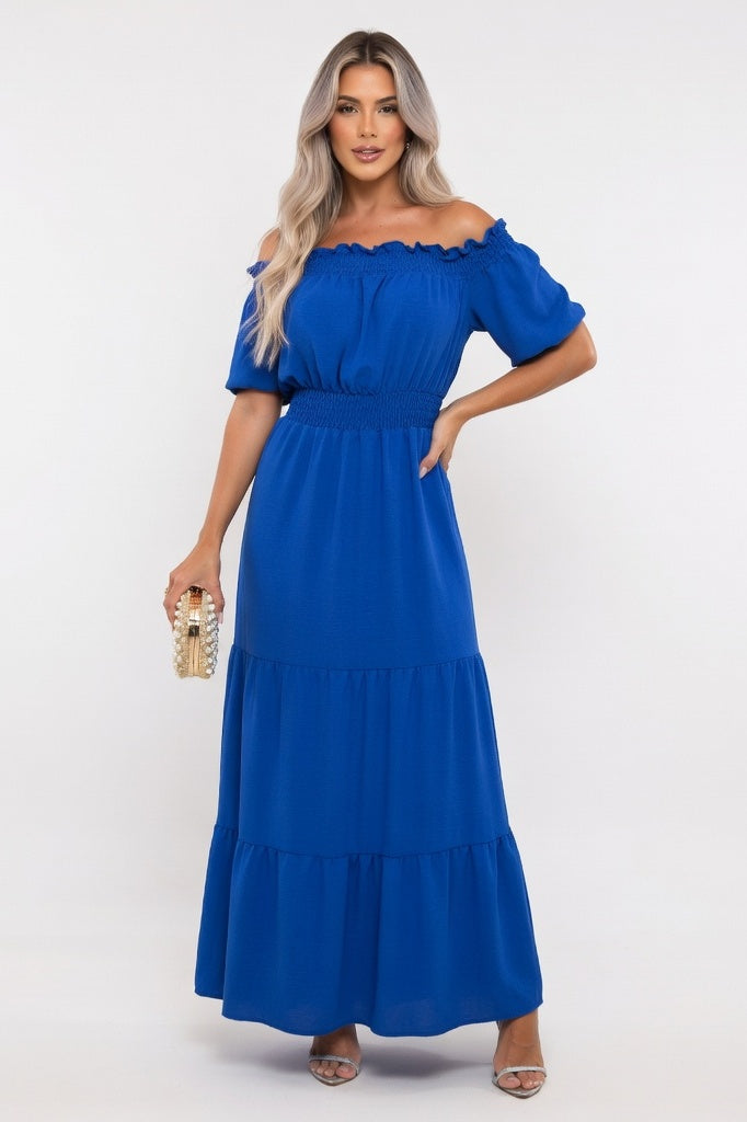 Off-Shoulder Midi Dress — Blue