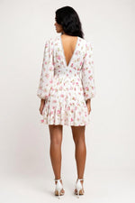 Printed V-Neck Lace Trim Dress — back view
