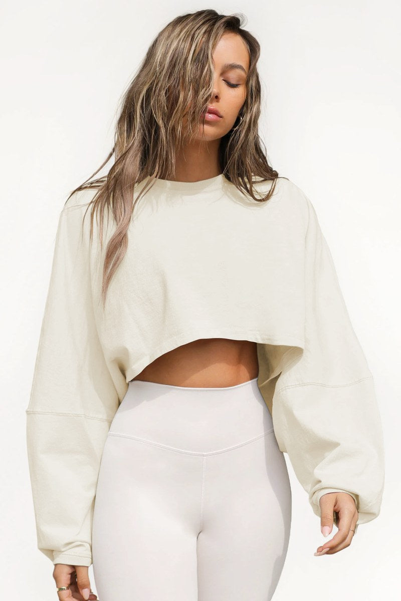 Cropped Long Sleeve Top — Apricot — colour variant