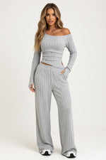 Knitted High Neck Co-ord Set — Grey