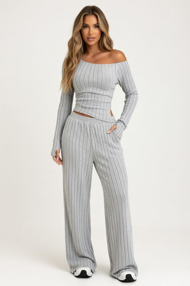 Knitted High Neck Co-ord Set — Grey