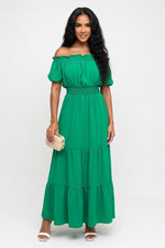 Off-Shoulder Midi Dress — Green
