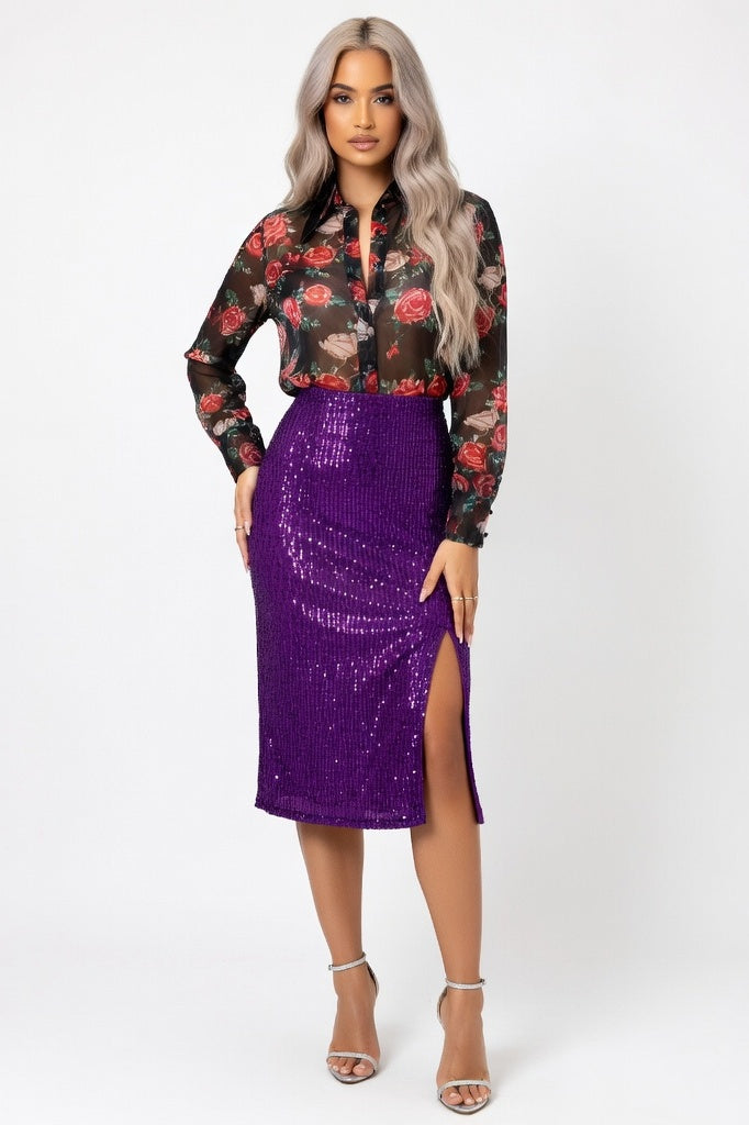 Sequin Mini Skirt — Purple