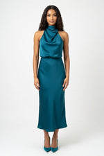 Sleeveless Satin Midi Dress — Peacock Blue