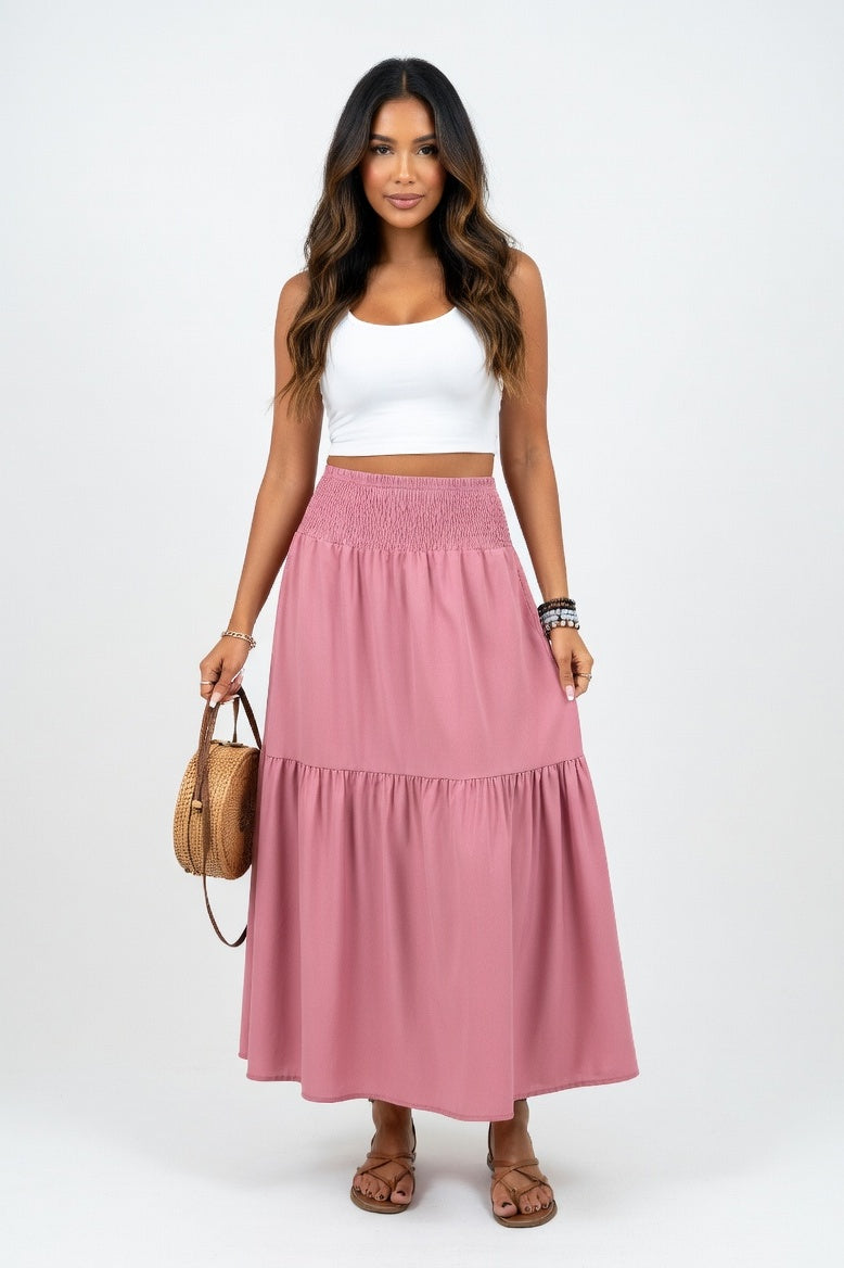 Floral A-Line Midi Skirt — Pink