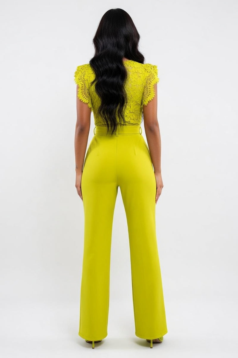Lace Splice Sleeveless Jumpsuit — back view