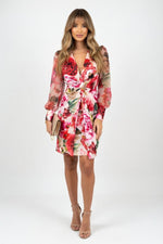 Mesh Sleeve Deep V Midi Dress — front view
