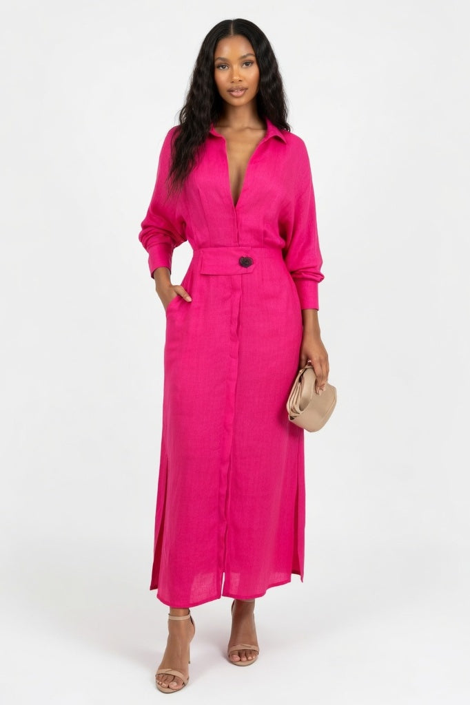 Belted Maxi Dress — Rose Red