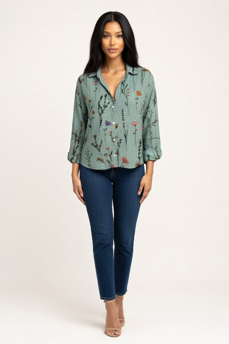 Printed Cotton-Linen Shirt — Vintage 6