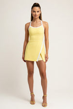 Backless Slit Mini Dress with Contrast Shorts — Yellow