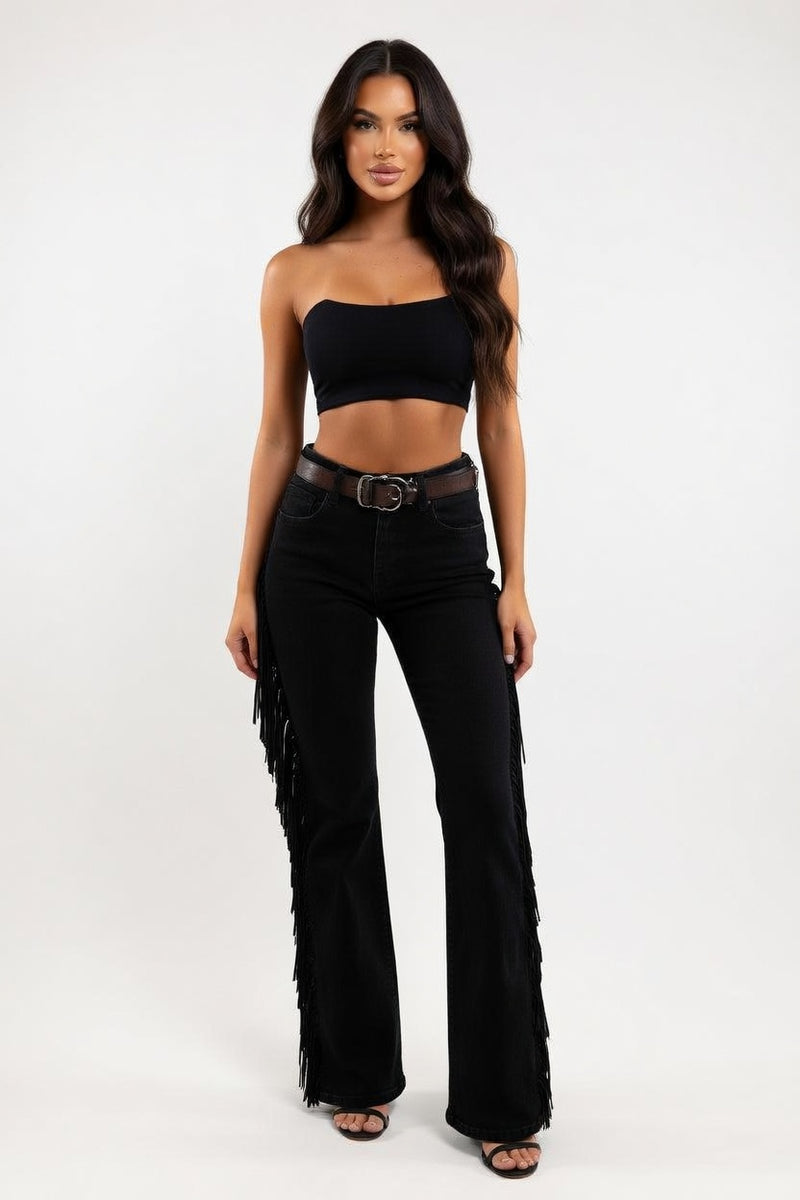 Tassel Flared Trousers — front view