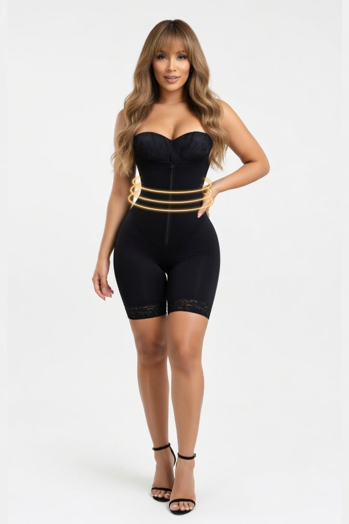 Shaping Bodysuit with Front Zip — Black