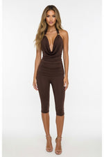 Halter Metal Detail Co-ord Set — Brown