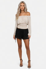 One Shoulder Pleated Top — Apricot