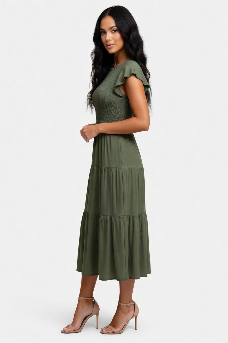 Pleated Short Sleeve Dress — side view