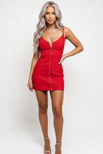 Halter Bodycon Dress with Ring Zip Detail — Red