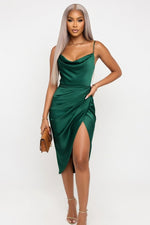 Satin Slip Dress with Side Split — Green