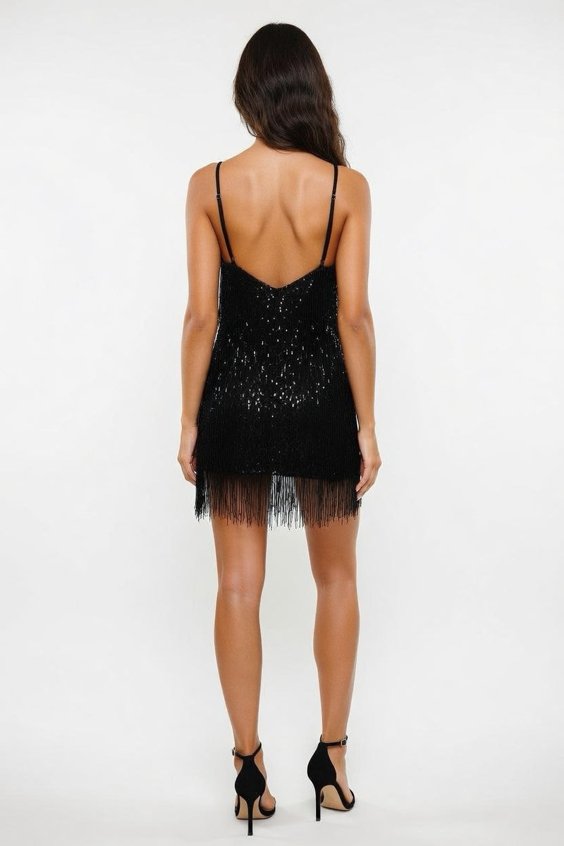 Sequin Tassel Halter Dress — back view