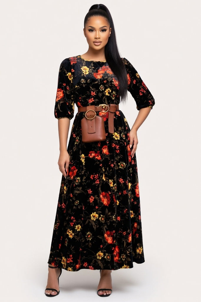 Chiffon Floral Maxi Dress — Black