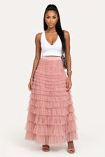Mesh Tiered Mini Skirt — Pink