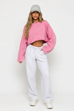 Cropped Distressed Sweatshirt — Washed Pink