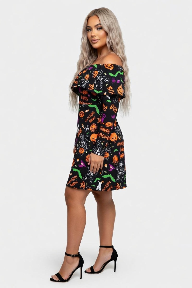 One Shoulder Ruffle Print Dress — side view