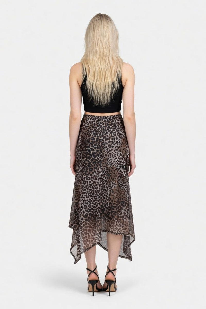 Leopard Print Mesh Maxi Skirt — back view