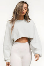 Cropped Long Sleeve Top — Grey White — colour variant