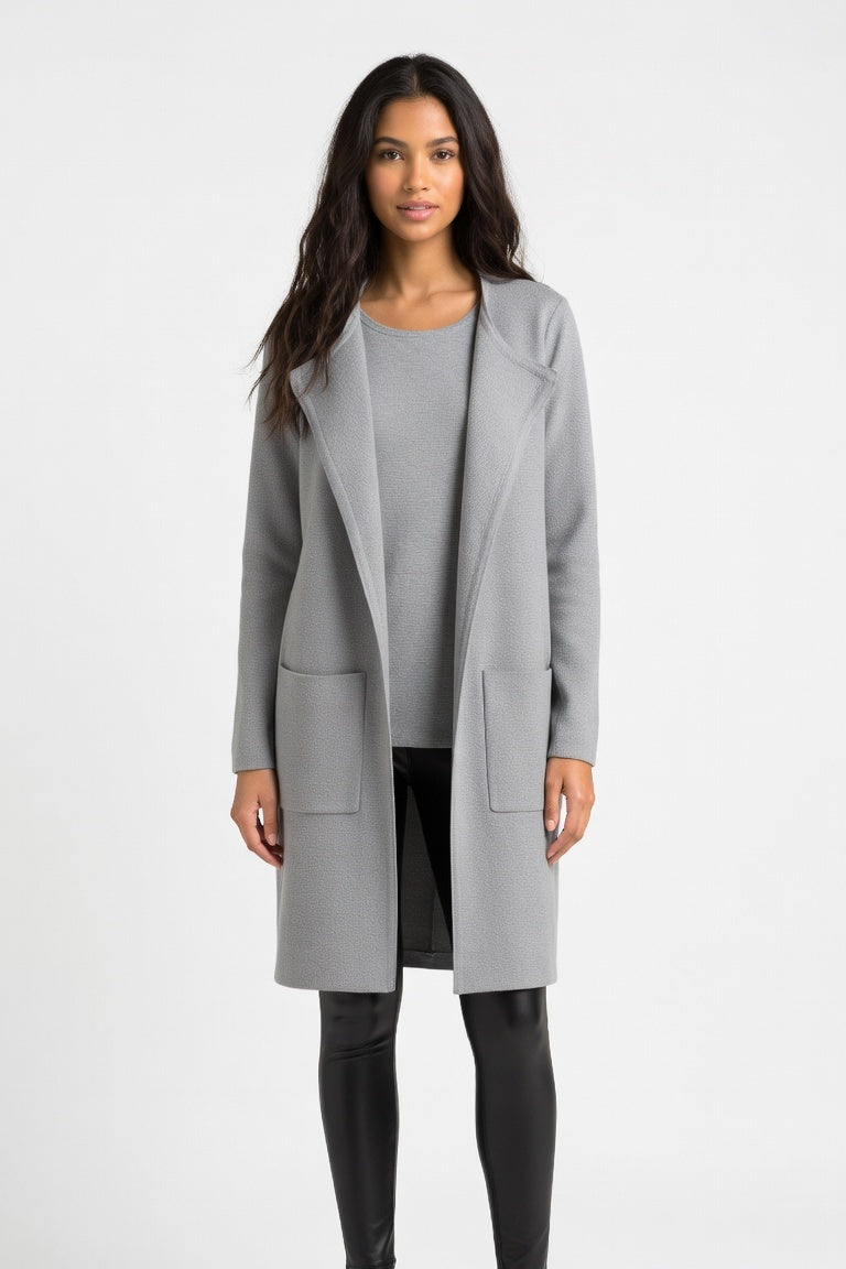 Tailored Wool-Blend Coat — Grey