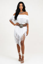 Fringe Mini Dress — White