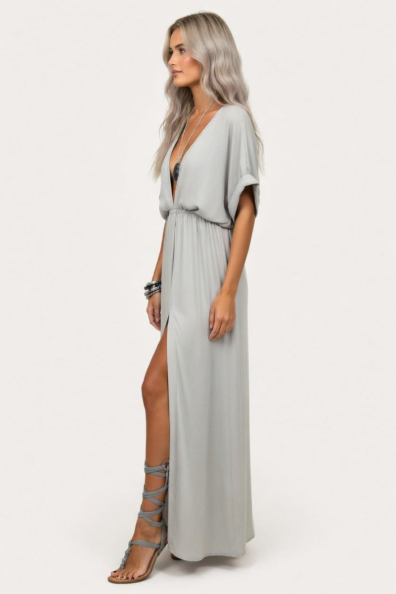 Deep V Midi Dress — side view