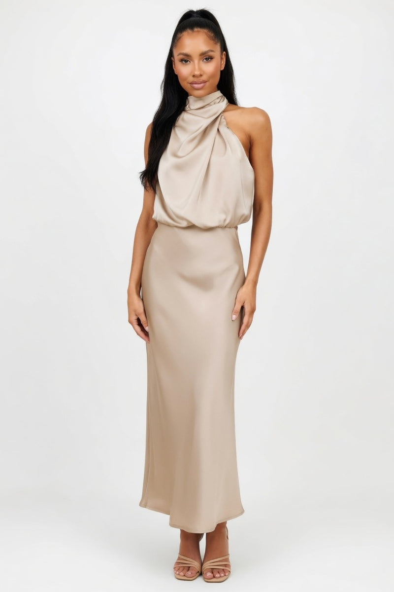Satin Slip Dress — Apricot