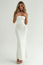 Strapless Floral Midi Dress — White