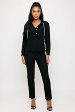 Ribbed Hoodie & Trouser Co-ord Set — Black