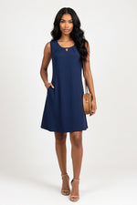 Pleated Pocket Dress — Navy Blue