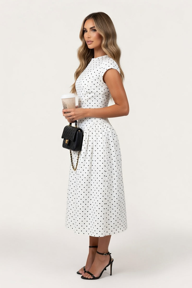 Polka Dot A-Line Midi Dress — side view