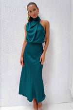 Satin Sleeveless Dress — Lake Blue — colour variant