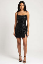 Sequin Halter Mini Dress — Black
