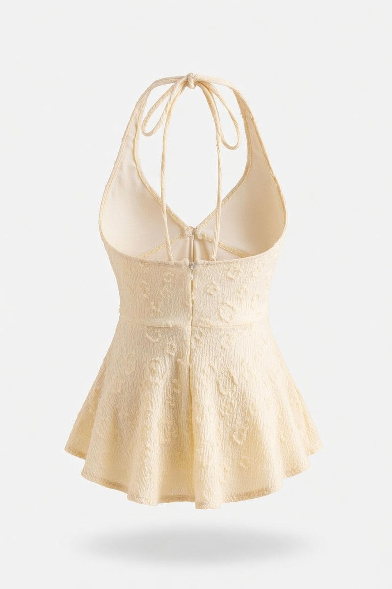Lace Halter Swimsuit with Ruffle Detail — back view