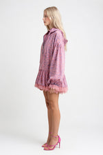 Printed V-Neck Lace Splice Dress — side view