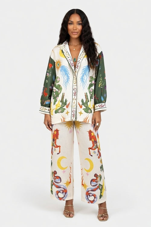 Graffiti Print Blazer Set — Apricot