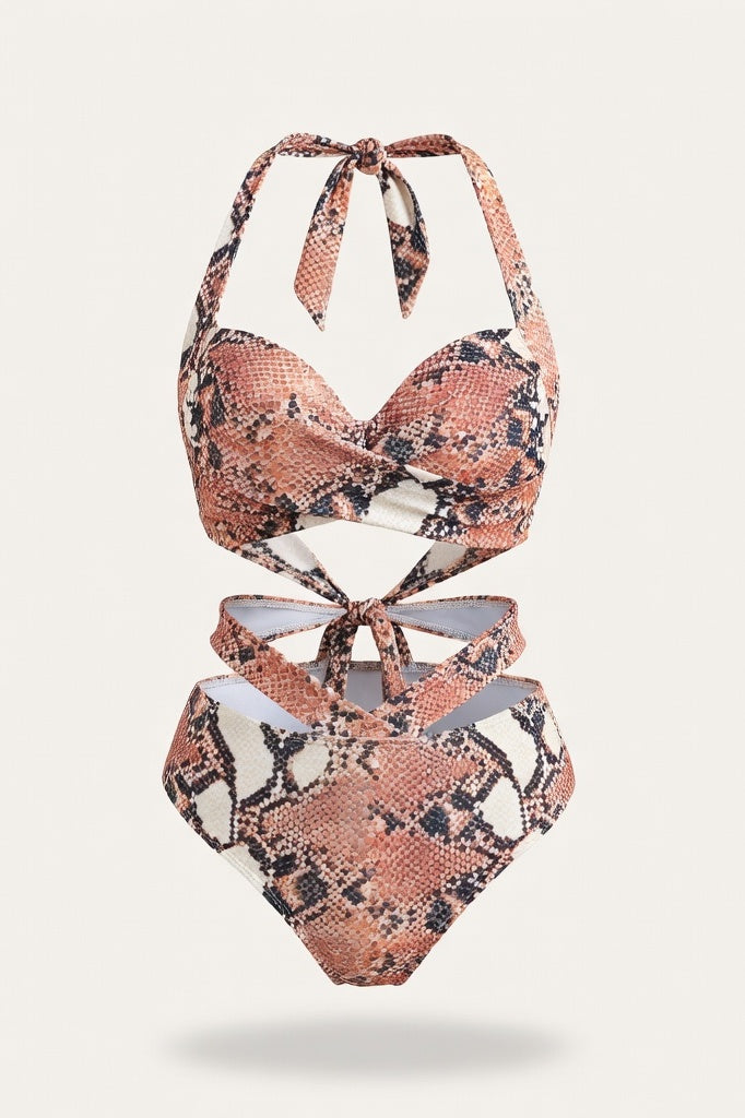 Underwire High Waist Bikini Set — Red Marble