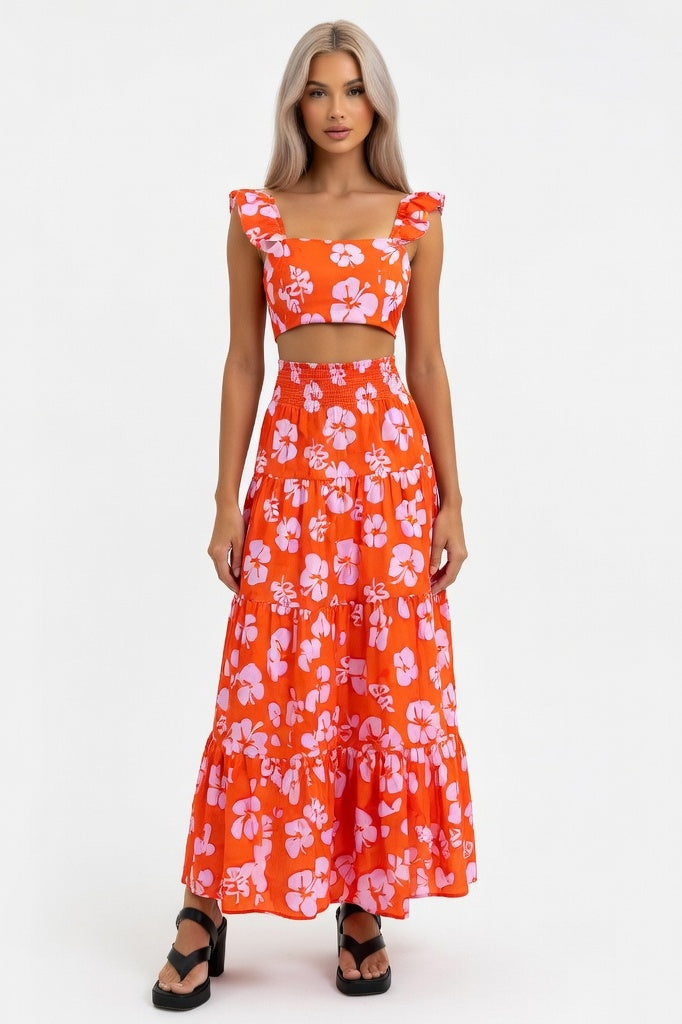 Halter Maxi Dress — Orange Print