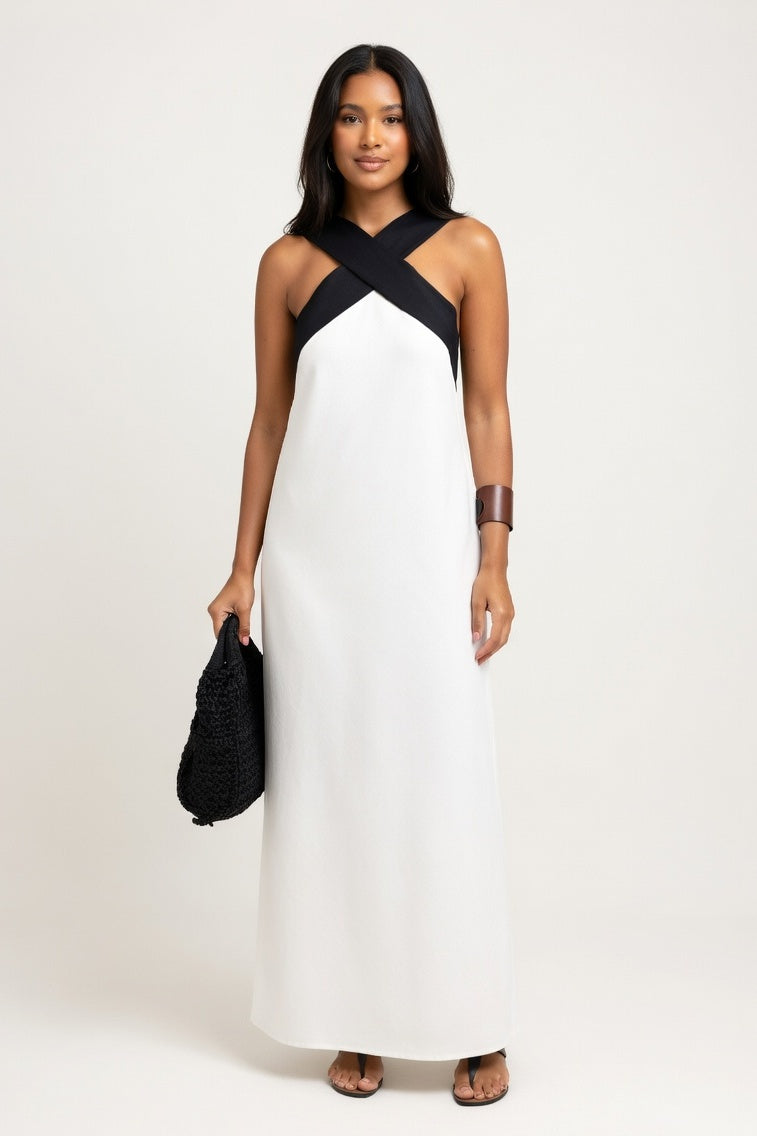 Cross Back Maxi Dress — White