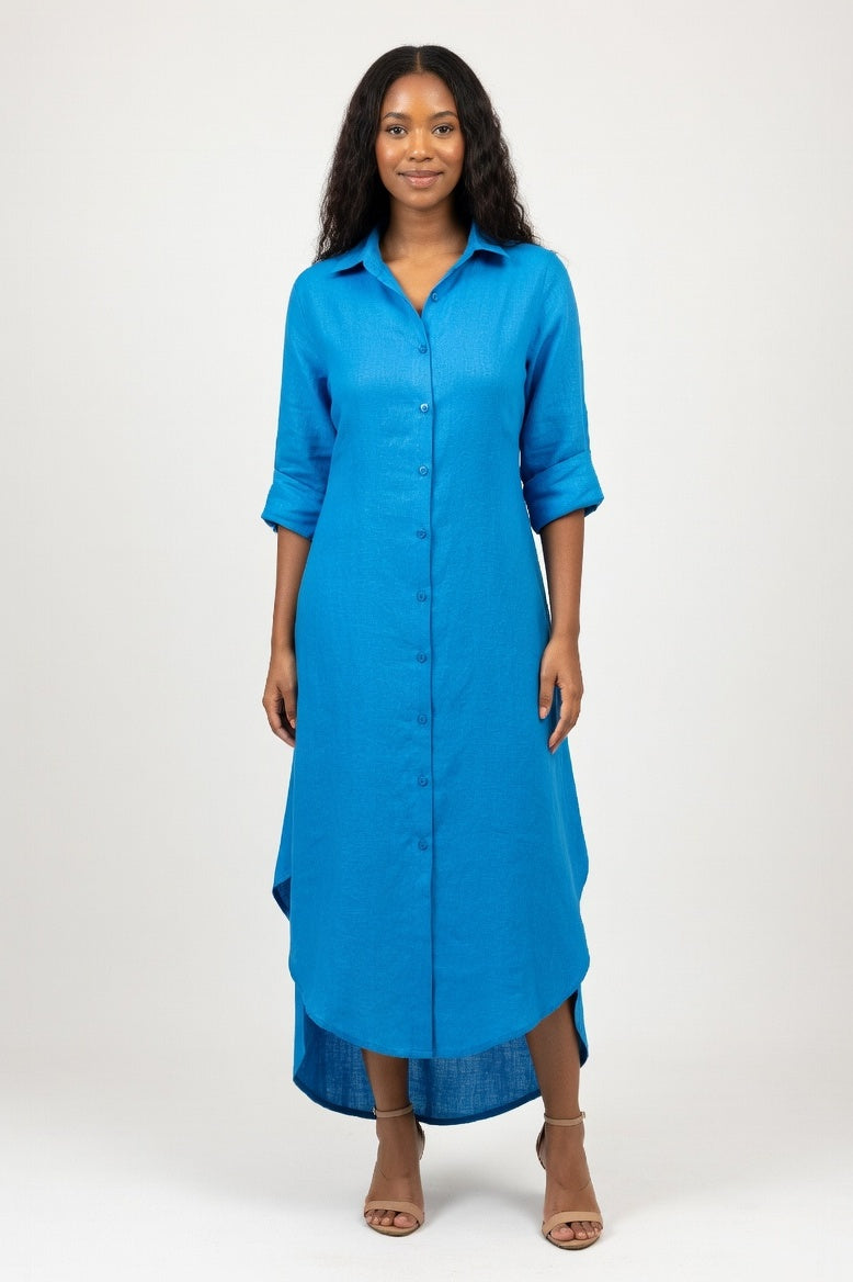 Cotton Linen Shirt & Wide Leg Trouser Co-ord — Lake Blue