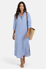 Striped Shirt Dress — Blue