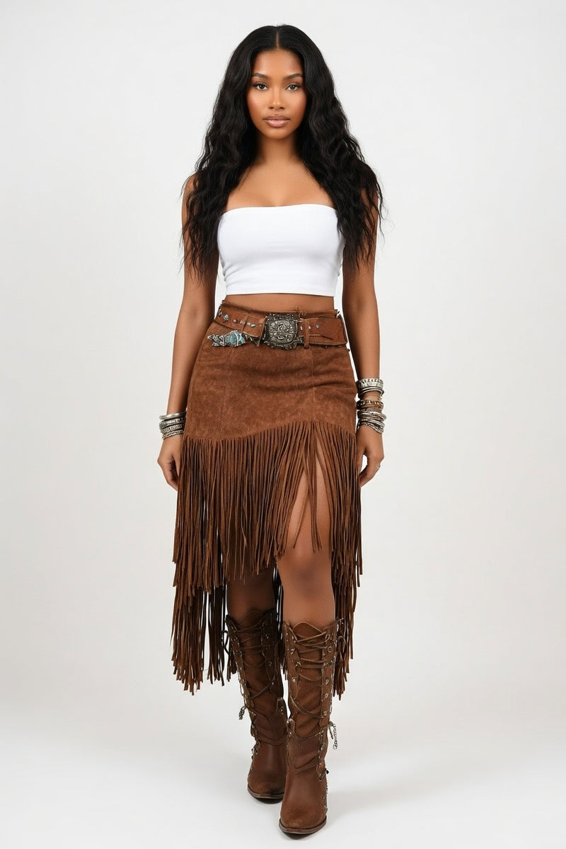 Tassel Suede-Effect Skirt — front view