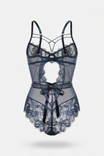 Lace Bodycon Jumpsuit with Bow Detail — back view